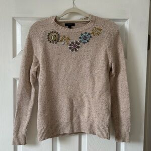 J. Crew Embellished Beige Speckled Wool Sweater